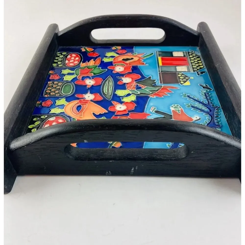 Small Farm Ranch Theme Decorative Trinket Tray Black Wood